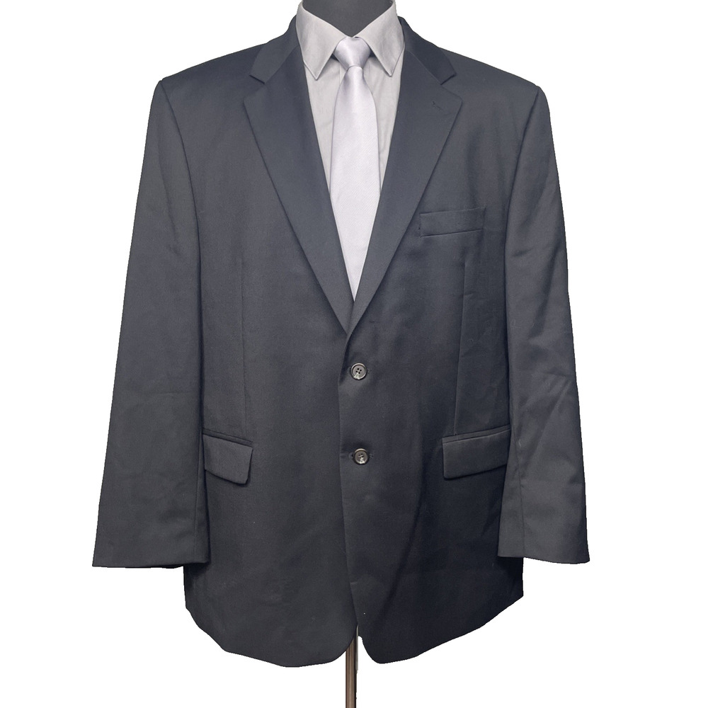 Vtg Lauren Ralph Lauren 48R Blazer Mens Black Solid 100% Wool Preppy Classic 2B